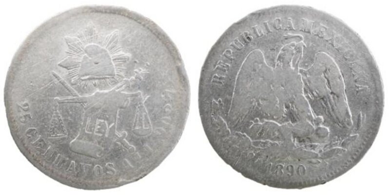 25 CENTAVOS ALAMOS (1890)