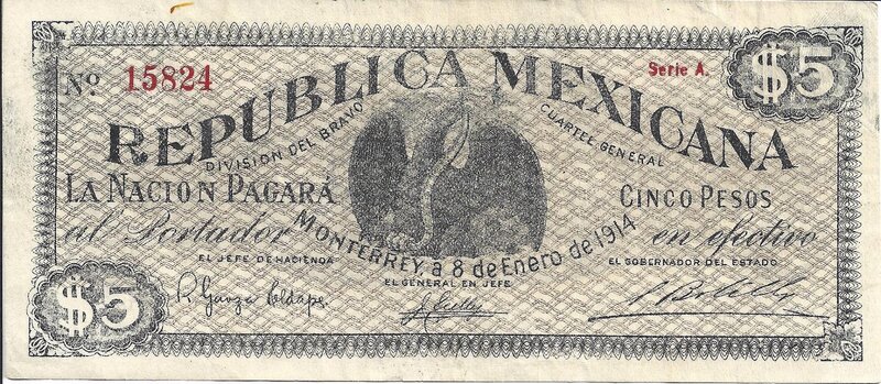 5 PESOS REPUBLICA MEXICANA (1914)