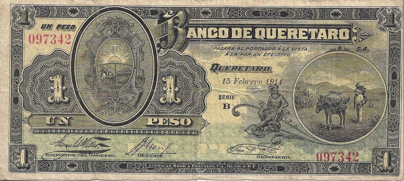 1 PESO BANCO DE QUERETARO (1914)