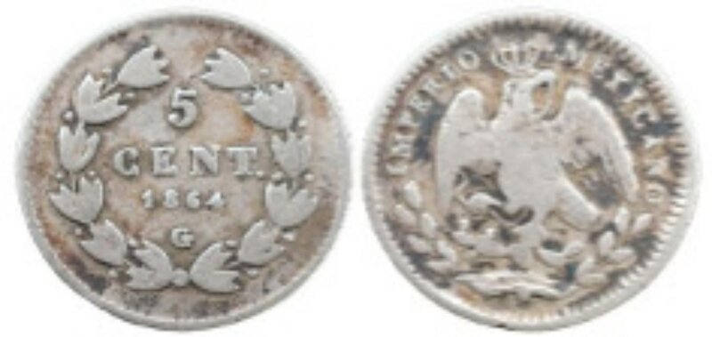 LOTE DE 2 PIEZAS DE 5 CENTAVOS (1864)